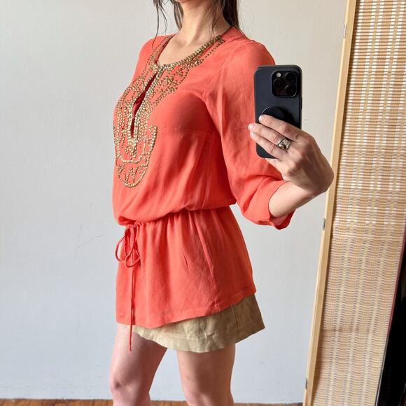 CONTREPOINT "McBling" Salmon 2000's Clubwear Drop Waist Tunic - Picture 2 of 13